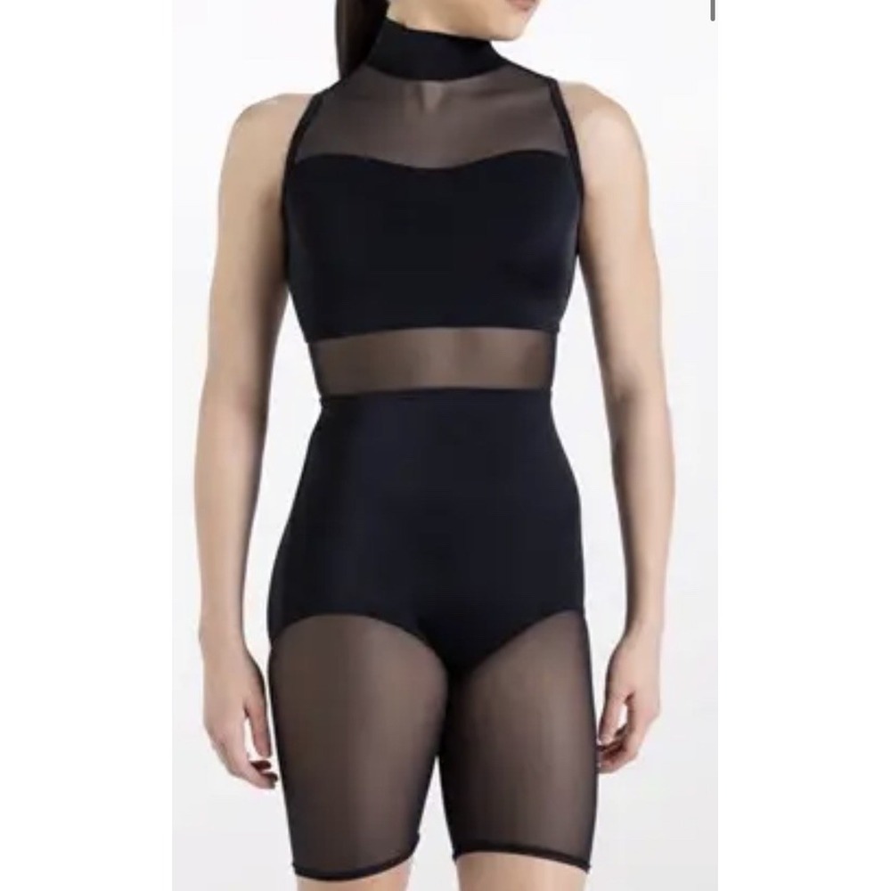Balera Black Mesh Insert Bike Short Unitard Dance Costume Small Adult SA